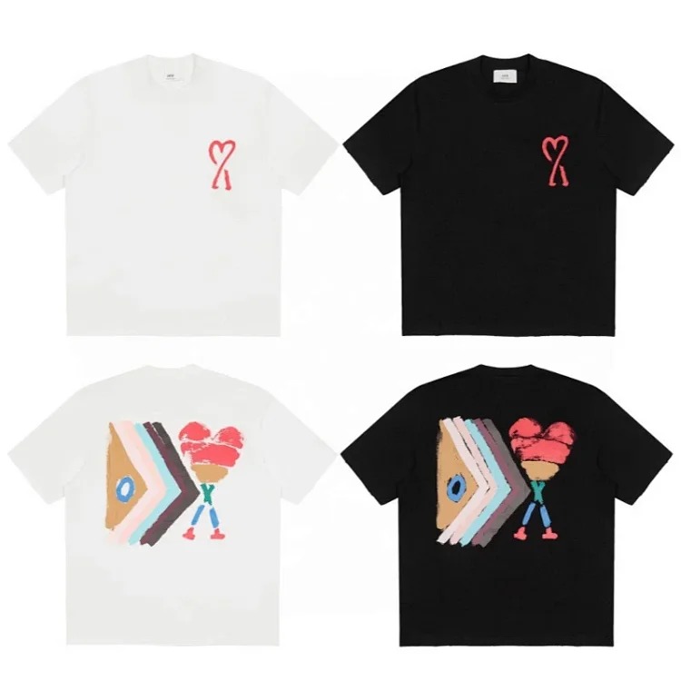 Summer painted love printed round neck short-sleeved versatile loose and breathable T-shirt for men and women