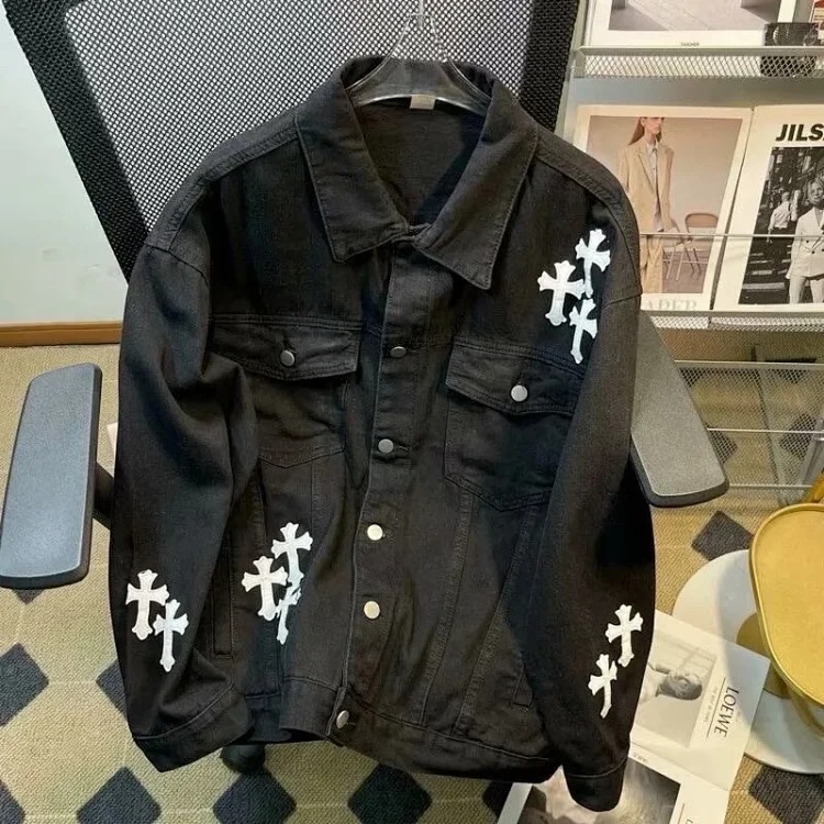 Crow Heart Light Luxury Denim Jacket Spring and Autumn Jacket Men's and Women's Fashionable Jacket image 2
