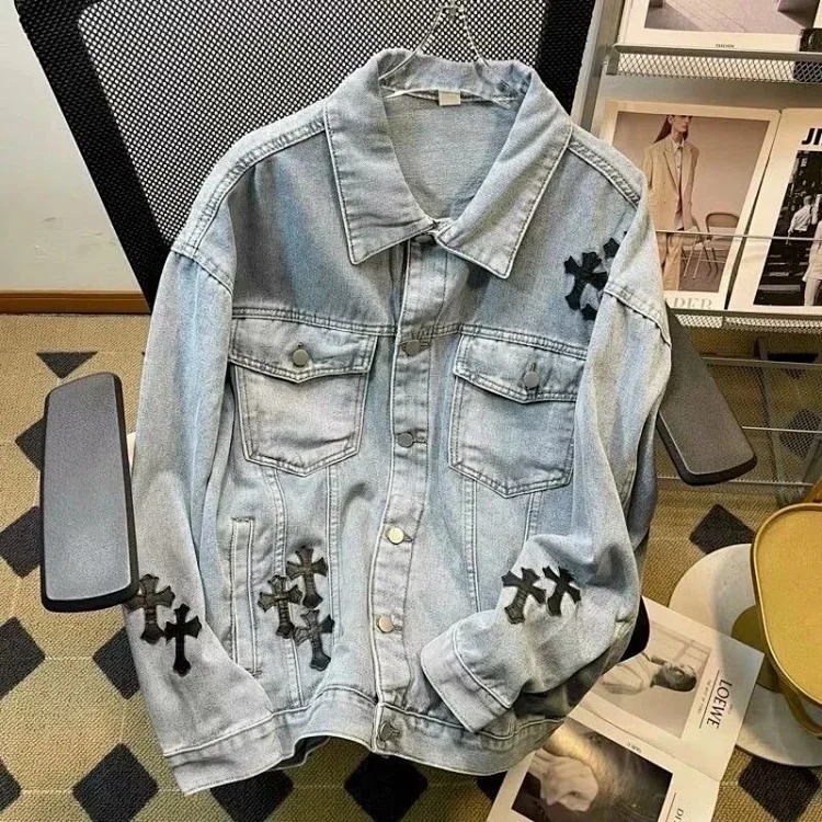 Crow Heart Light Luxury Denim Jacket Spring and Autumn Jacket Men's and Women's Fashionable Jacket image 3