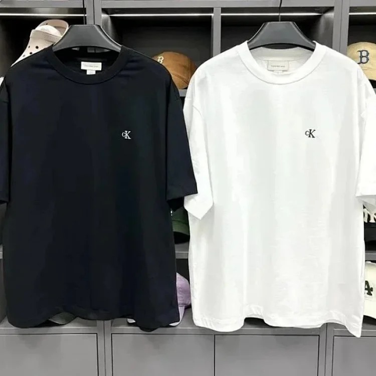 CK light luxury short-sleeved T-shirt for men, classic and simple couple style short-sleeved men's trendy pure cotton loose T-shirt for women