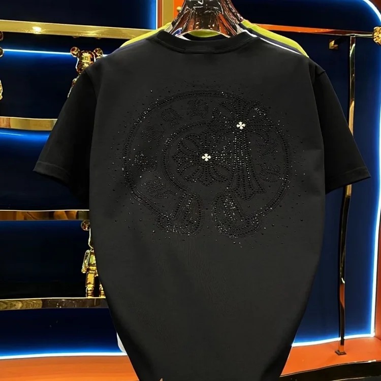 Crow Heart Hot Diamond Light Luxury Short Sleeve T-Shirt Black Men and Women Same Style CH Short Sleeve Light Luxury Half Sleeve Top image 2