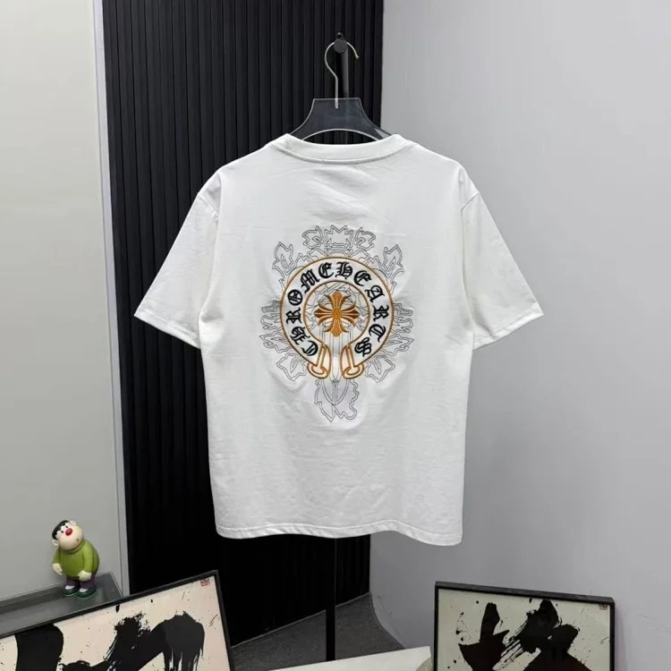 Crow heart light luxury embroidered short-sleeved t-shirt black white men and women same style ch short-sleeved light luxury half-sleeved top