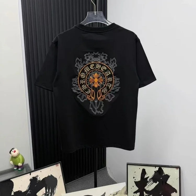 Crow heart light luxury embroidered short-sleeved t-shirt black white men and women same style ch short-sleeved light luxury half-sleeved top image 3