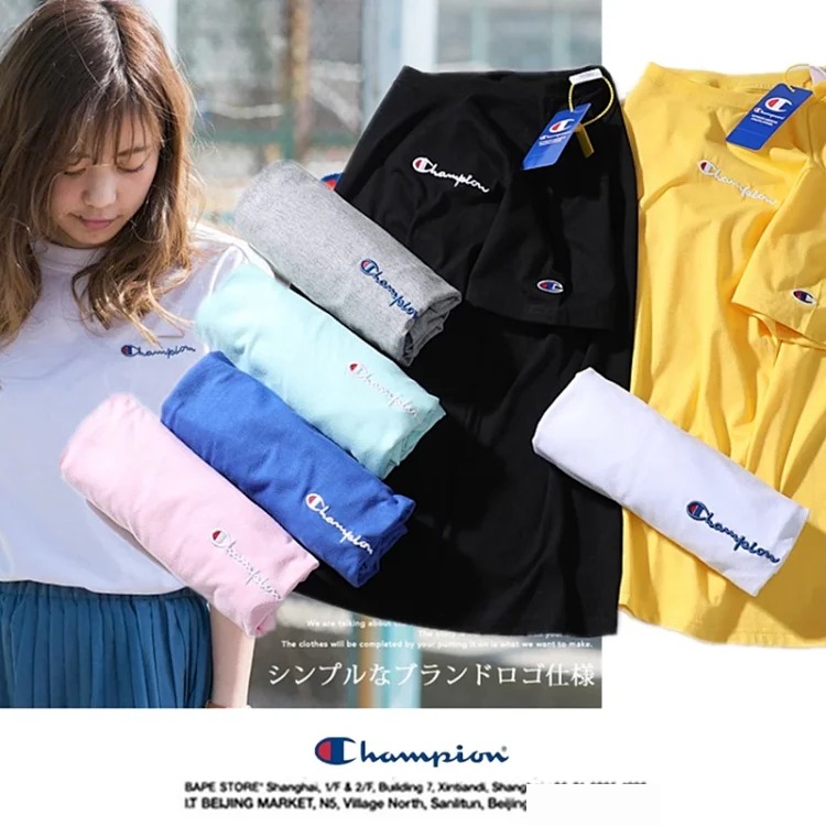 2021ss spring and summer new product champion small label pure cotton round neck short-sleeved t-shirt men and women loose couple student class uniform