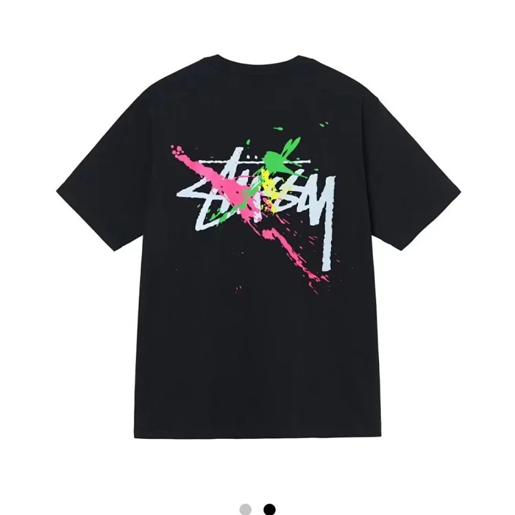2025ss spring and summer trendy brand Stussy World Tour Paint world tour splash ink printing men's and women's short-sleeved T-shirt pure cotton round neck couple image 2