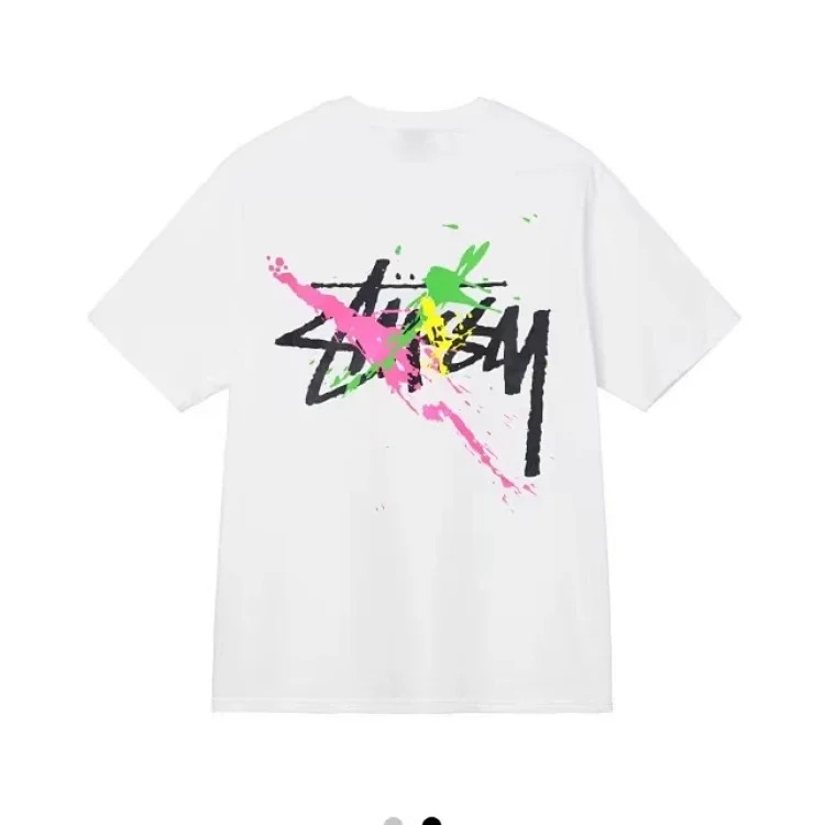 2025ss spring and summer trendy brand Stussy World Tour Paint world tour splash ink printing men's and women's short-sleeved T-shirt pure cotton round neck couple image 3