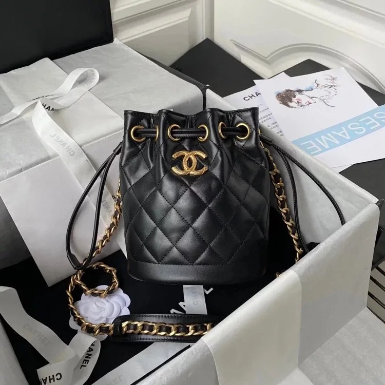 Chanel retro glossy cowhide drawstring bucket bag crossbody women's bag AS2716 image 2