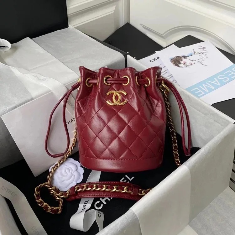 Chanel retro glossy cowhide drawstring bucket bag crossbody women's bag AS2716 image 4