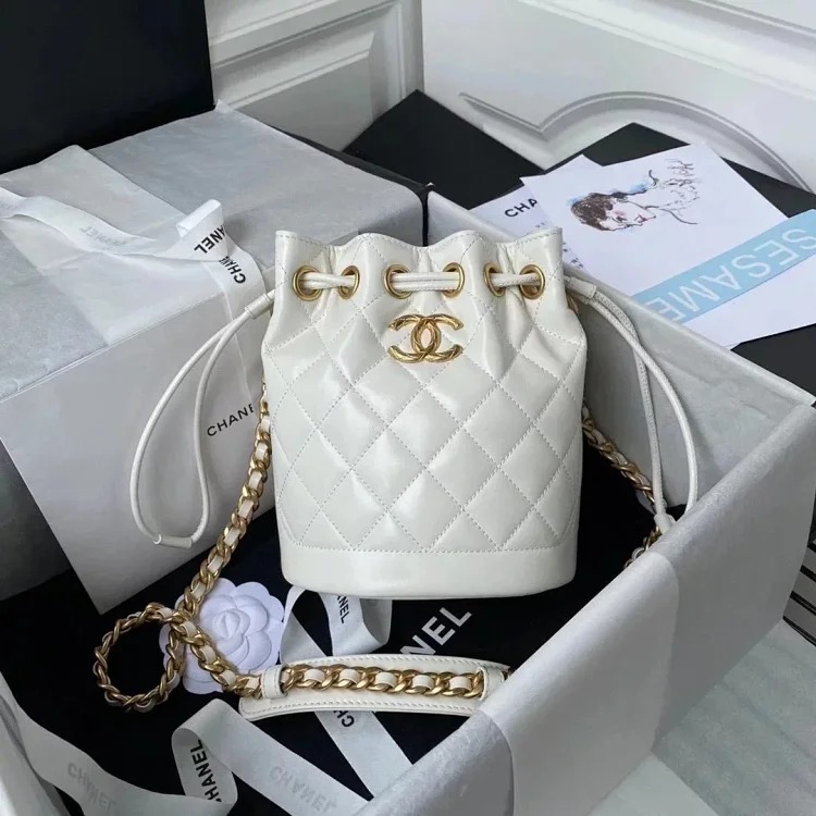Chanel retro glossy cowhide drawstring bucket bag crossbody women's bag AS2716 image 5