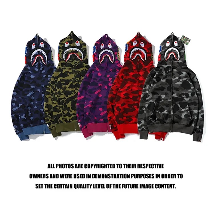 2025 spring and autumn new product AAPE Japanese BAPE trendy brand shark head classic camouflage men and women couples zipper cardigan hooded sweatshirt thin terry