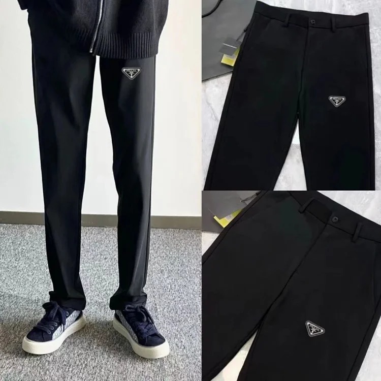 Prada trousers men's business trousers casual straight milk silk front label light luxury trousers for men
