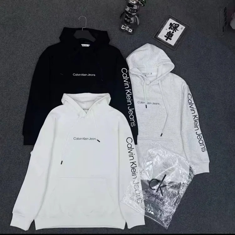 CK velvet thermal sweatshirt for men and women, knitted long-sleeved tops, couple style hooded pullover jacket