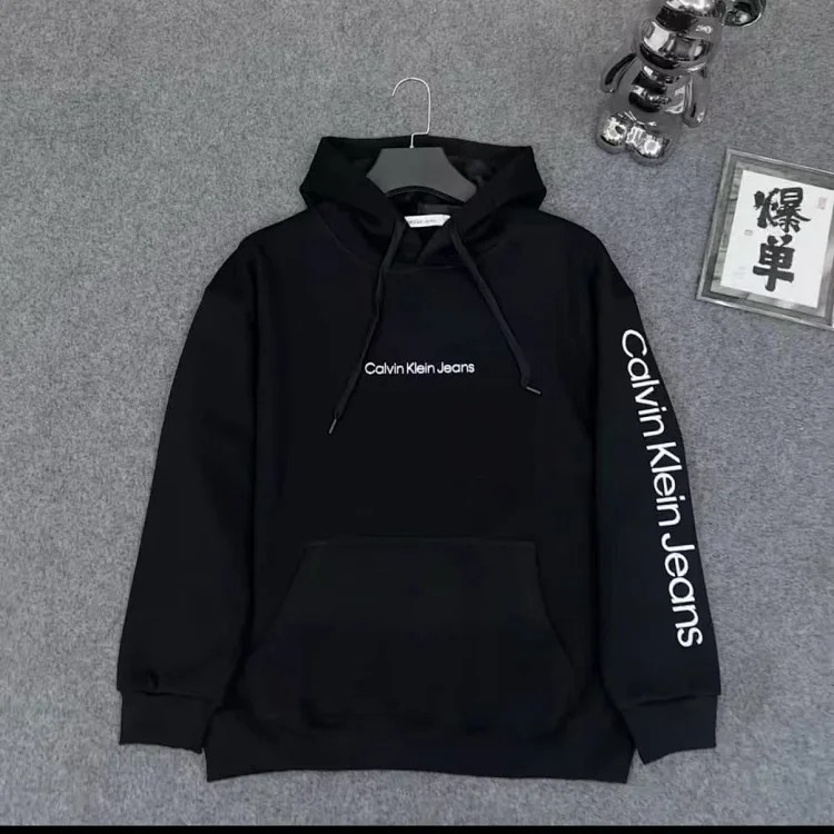 CK velvet thermal sweatshirt for men and women, knitted long-sleeved tops, couple style hooded pullover jacket image 3