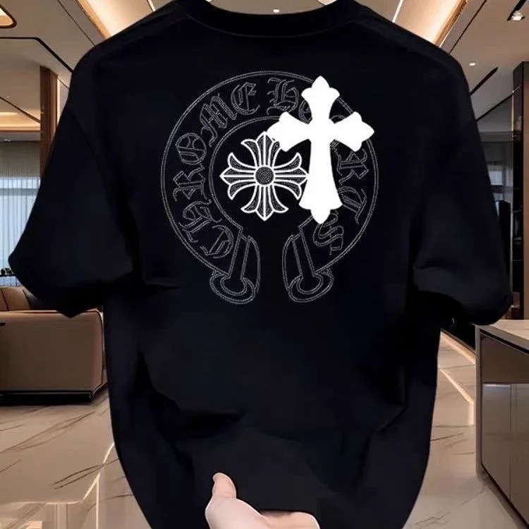 Crow Heart Cross Sanskrit Light Luxury Short Sleeve T-shirt Men and Women Same Style CH Short Sleeve Light Luxury Half Sleeve Top image 2