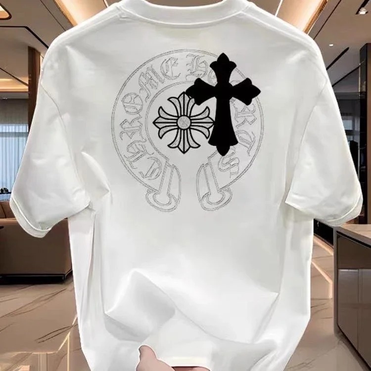 Crow Heart Cross Sanskrit Light Luxury Short Sleeve T-shirt Men and Women Same Style CH Short Sleeve Light Luxury Half Sleeve Top image 3