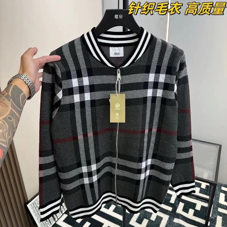 Burberry knitted sweater patchwork plaid cardigan light luxury jacket men's trendy brand image 3