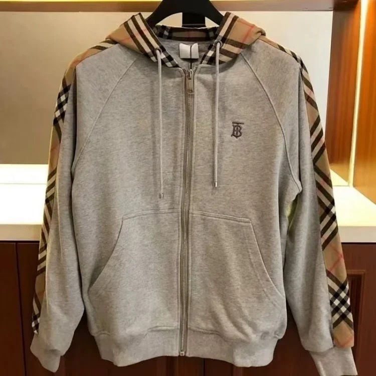 Burberry coat and sweatshirt 2025 autumn light luxury versatile patchwork cardigan plaid coat jacket casual hooded trend image 2
