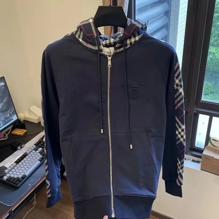 Burberry coat and sweatshirt 2025 autumn light luxury versatile patchwork cardigan plaid coat jacket casual hooded trend image 3