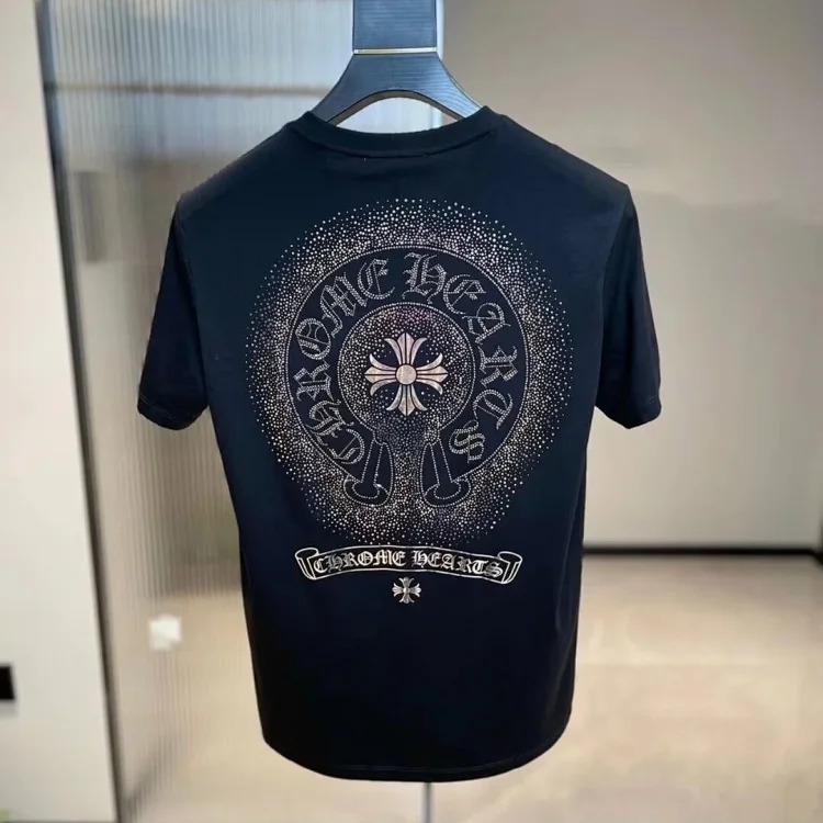 Crow Heart Hot Diamond Light Luxury Short Sleeve T-Shirt Black Men and Women Same Style CH Short Sleeve Light Luxury Half Sleeve Top image 2