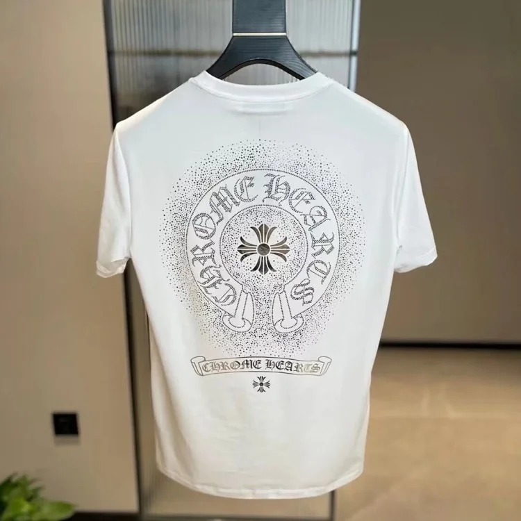Crow Heart Hot Diamond Light Luxury Short Sleeve T-Shirt Black Men and Women Same Style CH Short Sleeve Light Luxury Half Sleeve Top image 3