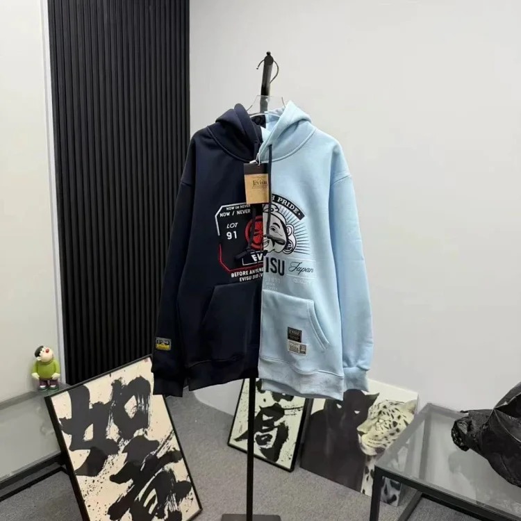 [Ready stock and shipped in seconds] EVISU black and blue double color sweatshirt