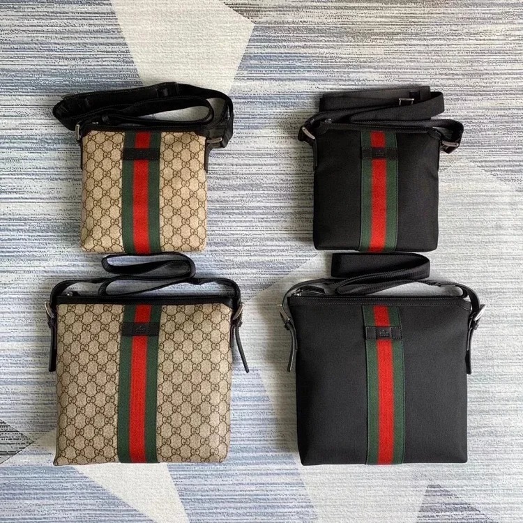 Gucci crossbody bag red and green striped men's shoulder bag large size 387111 small size 471454