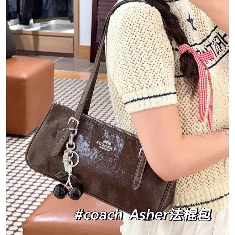 COACH C*ah ASHER armpit baguette! Classic baguette style with glossy cowhide design armpit bag for women zs