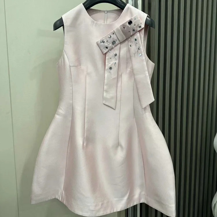 [OG] Global Shopping Private high-end customized summer new girly style diamond bow sleeveless dress women's waist slimming A-line skirt sweet age-reducing date shirt image 2
