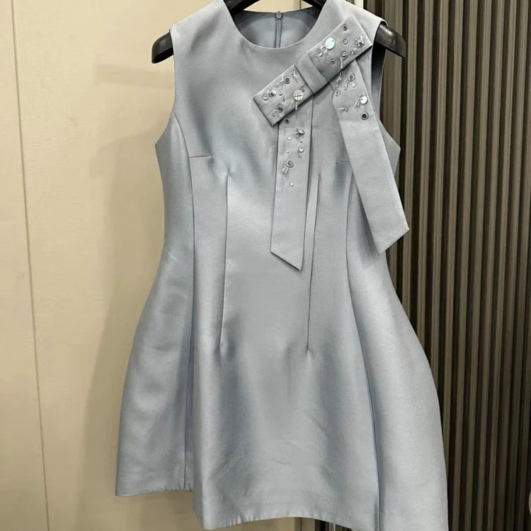 [OG] Global Shopping Private high-end customized summer new girly style diamond bow sleeveless dress women's waist slimming A-line skirt sweet age-reducing date shirt image 3