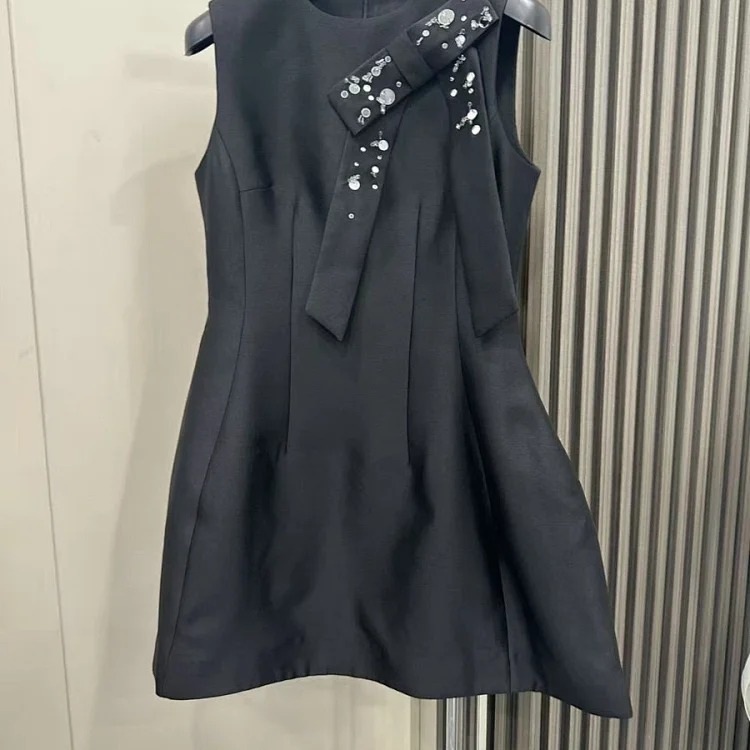 [OG] Global Shopping Private high-end customized summer new girly style diamond bow sleeveless dress women's waist slimming A-line skirt sweet age-reducing date shirt image 4