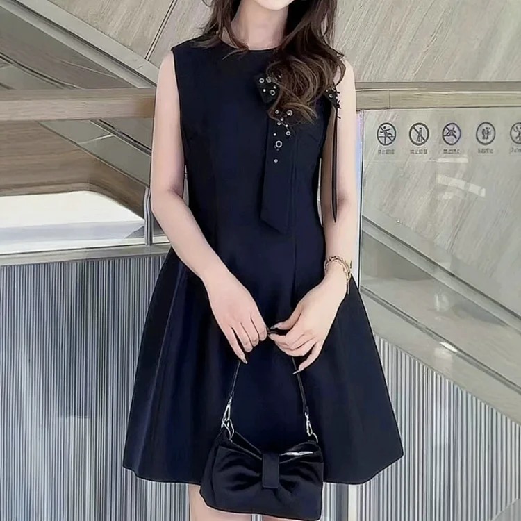 [OG] Global Shopping Private high-end customized summer new girly style diamond bow sleeveless dress women's waist slimming A-line skirt sweet age-reducing date shirt image 6