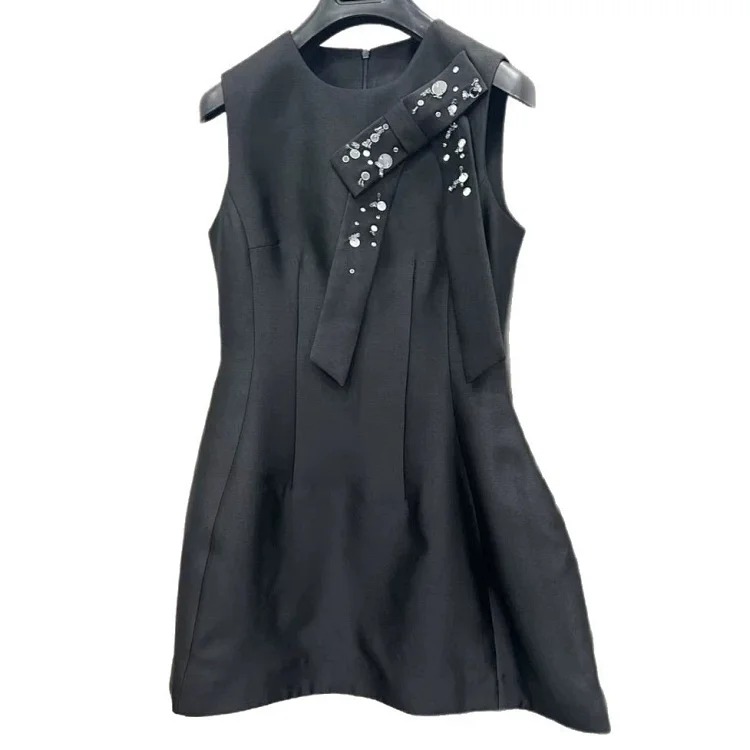 [OG] Global Shopping Private high-end customized summer new girly style diamond bow sleeveless dress women's waist slimming A-line skirt sweet age-reducing date shirt image 8