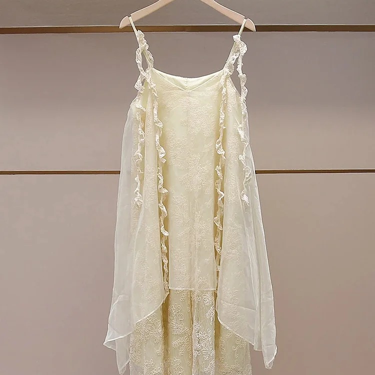 Summer new romantic French elegant lace splicing backless suspender dress image 2