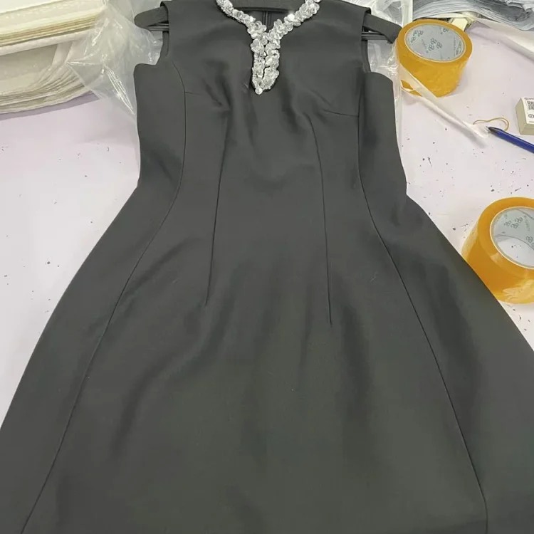 Solid Color Sleeveless Dress Women's Summer New Fashionable Lady Heavy Industry Neck Design Waist Slimming A-Line Skirt image 3