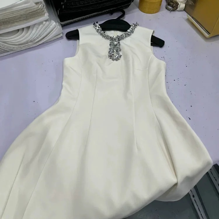 Solid Color Sleeveless Dress Women's Summer New Fashionable Lady Heavy Industry Neck Design Waist Slimming A-Line Skirt image 5