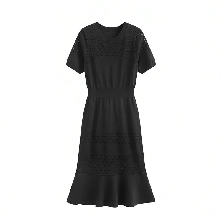 Summer new style socialite Xiaoxiangfeng ice silk dress women's summer temperament high-end hollow high-waisted thin short-sleeved knitted fishtail skirt image 5