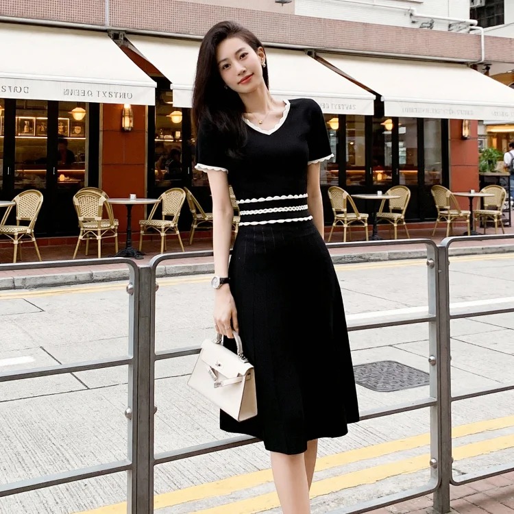 [OG] Global Shopping Private High-end Customized Women's Clothing Summer New French Hepburn Style Little Black Dress Feminine Style Socialite Little Fragrance Style Short Sleeve Hollow Slim 