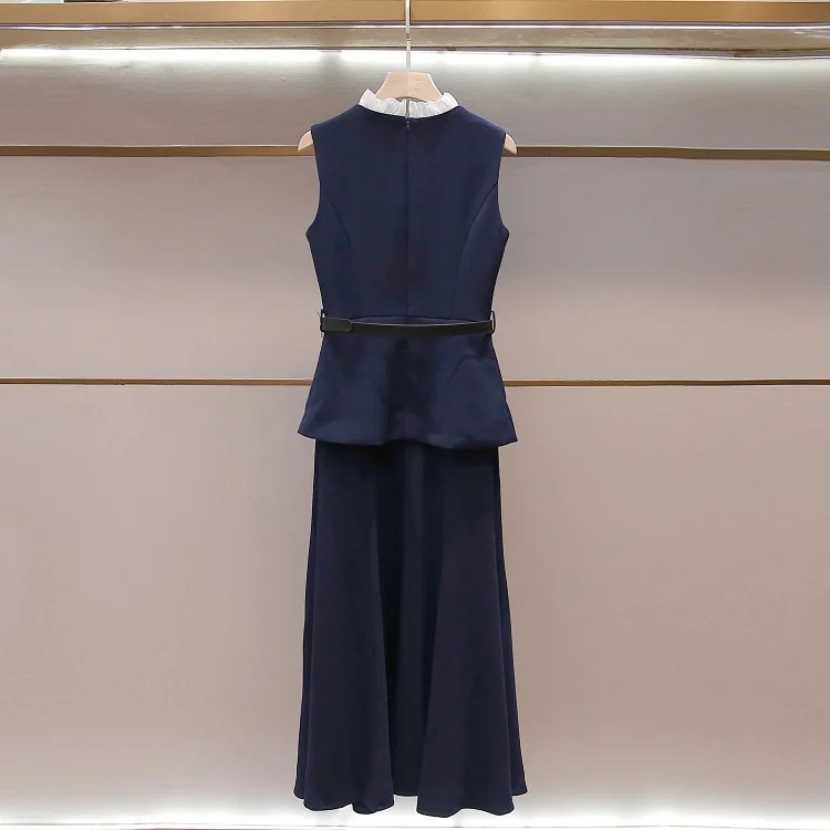 SP's new summer style French daughter-in-law style pleated stand-up collar vest fake two-piece long waist dress for women image 3