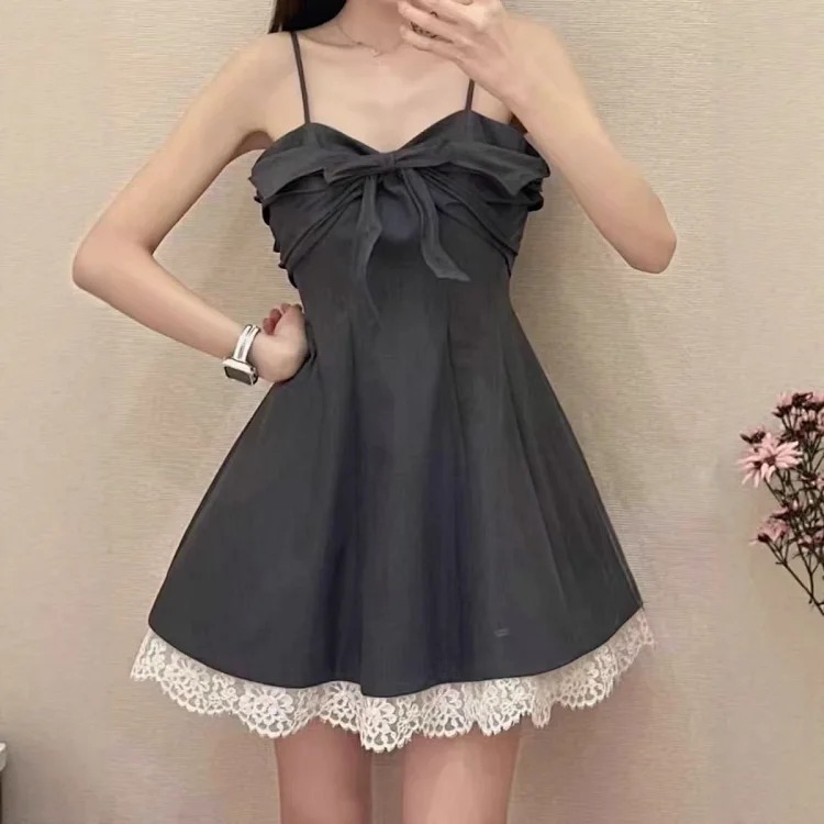 Summer new arrival princess dress French palace style sleeveless dress for women sweet and spicy lace mesh splicing bow suspender dress image 4