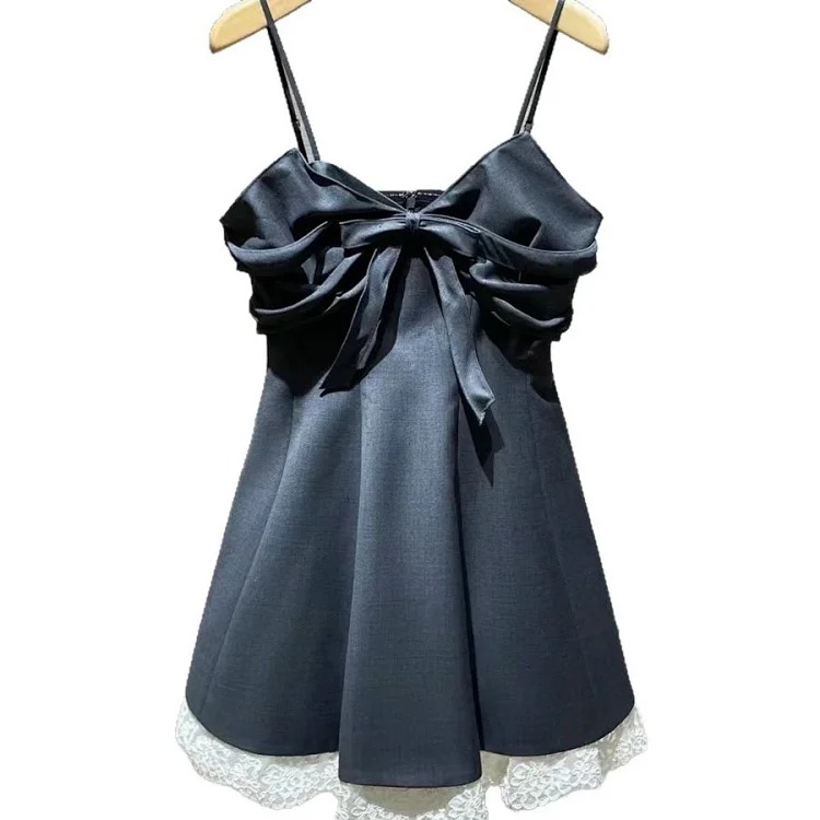 Summer new arrival princess dress French palace style sleeveless dress for women sweet and spicy lace mesh splicing bow suspender dress image 6