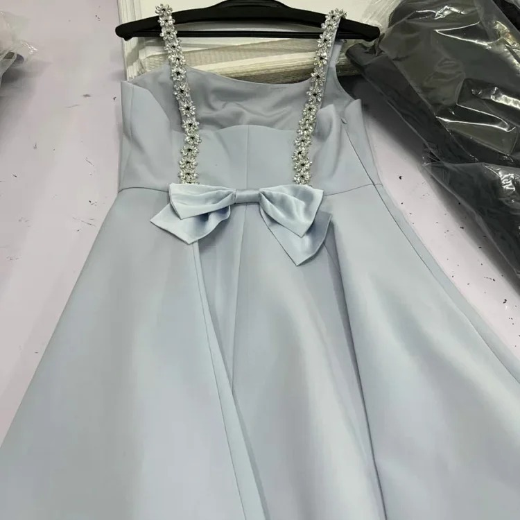 [OG] Global Shopping Private high-end customized summer new style French heavy industry rhinestone suspender dress women's summer high-end backless bow tie waist slimming lady dress dress image 2