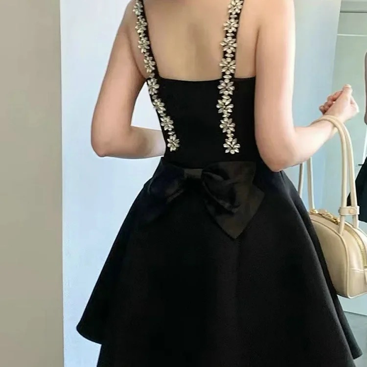 [OG] Global Shopping Private high-end customized summer new style French heavy industry rhinestone suspender dress women's summer high-end backless bow tie waist slimming lady dress dress image 3
