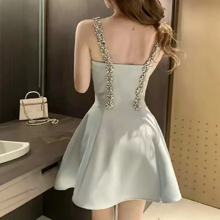 [OG] Global Shopping Private high-end customized summer new style French heavy industry rhinestone suspender dress women's summer high-end backless bow tie waist slimming lady dress dress image 5