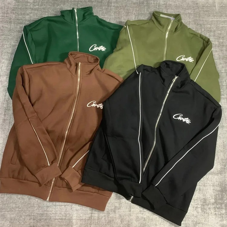 2024 New Corteiz Basic Printed Stand Collar Sports Casual Velvet Zipper Jacket Niche Trendy Brand Suit
