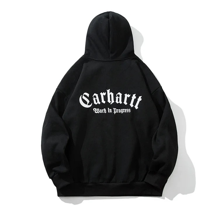 Classic letter embroidered men's and women's loose hooded plus fleece hoodie sweatshirt image 2