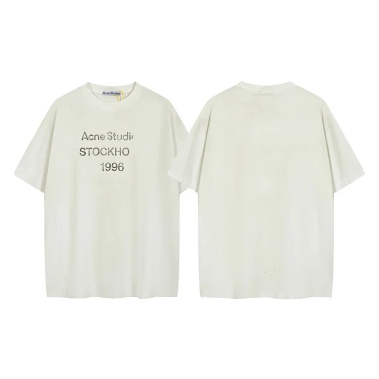 AC1996 old washed and worn gradient letter printed short-sleeved loose T-shirts for men and women couples image 3