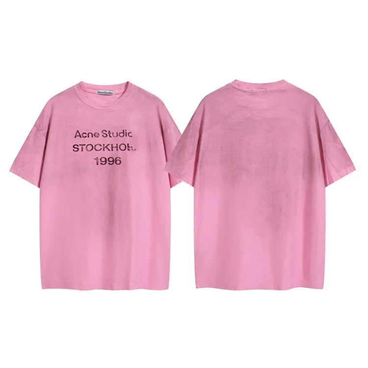 AC1996 old washed and worn gradient letter printed short-sleeved loose T-shirts for men and women couples image 4