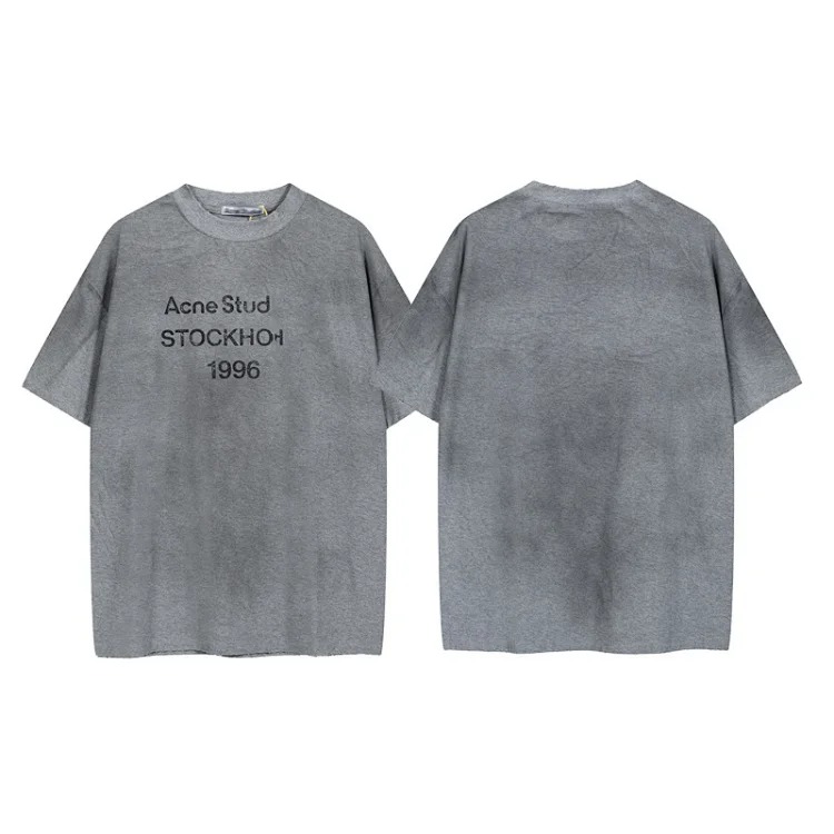 AC1996 old washed and worn gradient letter printed short-sleeved loose T-shirts for men and women couples image 5