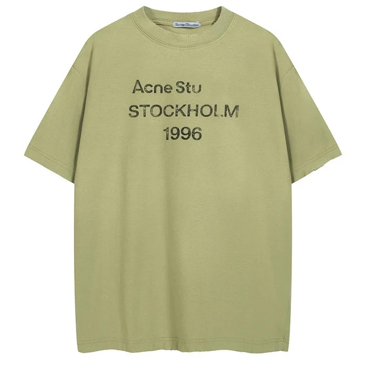 AC1996 old washed and worn gradient letter printed short-sleeved loose T-shirts for men and women couples image 7