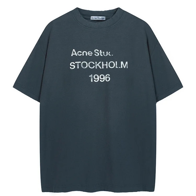 AC1996 old washed and worn gradient letter printed short-sleeved loose T-shirts for men and women couples image 8